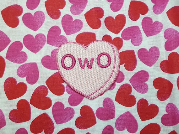 OwO Candy Heart Patch, Valentine Emblem, Crude Candy Symbol, Fully Embroidered Heart Morale Patch