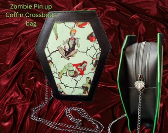 Zombie Pinup Coffin purse, Goth girlfriend, Gothic bag, handbag retro 50s