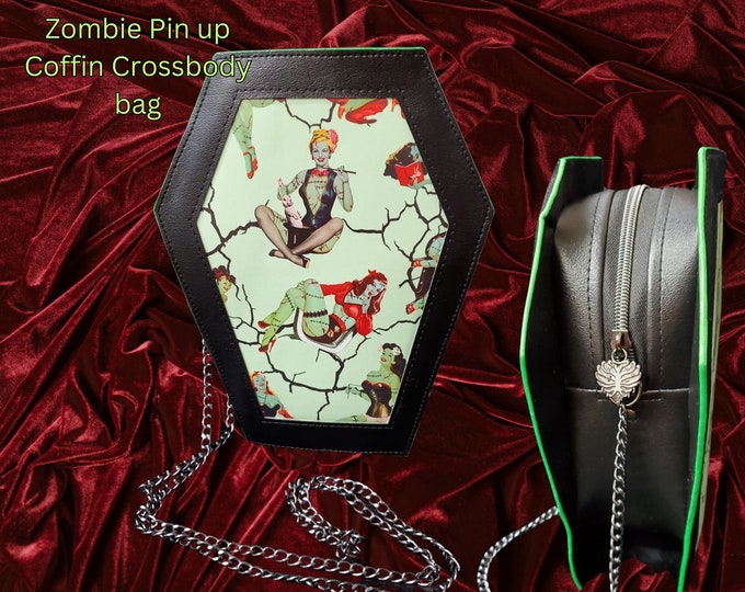 Zombie Pinup Coffin purse, Goth girlfriend, Gothic bag, handbag retro 50s