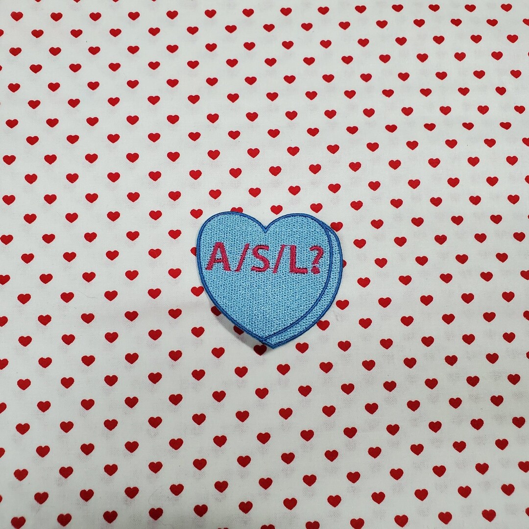 ASL Candy Heart Patch, Valentine Emblem, Crude Candy Symbol, Fully