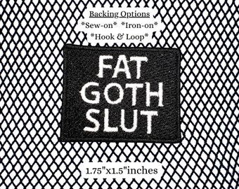 Fat Goth Embroidered Patch, Sew-on, Iron-on, Hook & Loop (1.75x1.5 inches)