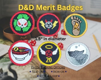 DnD Merit Badge, Dungeons and Dragons Achievement Patches, Table Top Roleplaying Game Emblems, Perfect Gift for Nerdy Collectors