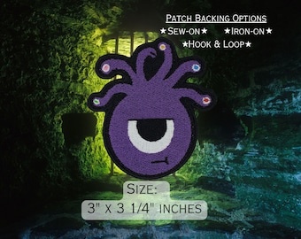 Fully Embroidered DnD Eye Tyrant Morale Patch, Dungeons and Dragons Emblem, Grumpy Octopus Monster Badge, Chibi Monster Icon