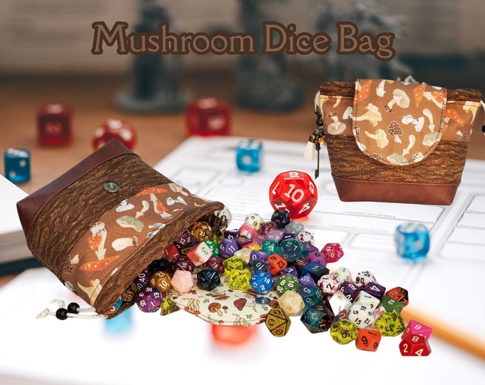 Mushroom Dice Bag TTRPG Accessory, Dungeons and Dragons Dice Pouch, Cute Coin Pouch, druid bag