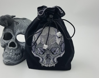 Embroidered Vampire Skull Dice Bag, Tarot Deck Purse, Horror Spell Card Sack, Dungeons and Dragons Dice Pouch, Gift for Vampire Lover