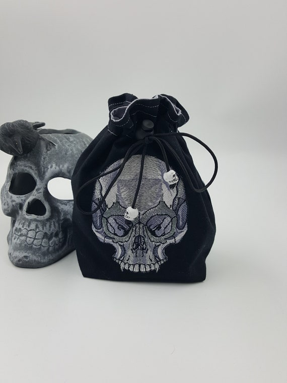 Embroidered Vampire Skull Dice Bag, Tarot Deck Purse, Horror Spell Card Sack, Dungeons and Dragons Dice Pouch, Gift for Vampire Lover