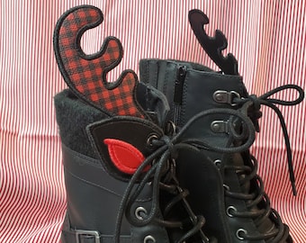 Plaid Antler Shoelace Wings 2.0 , Reindeer Shoe Accessory, Embroidered Vinyl Cute Boot Accent, Sneaker Lace Dragon Wings, Roller Skate