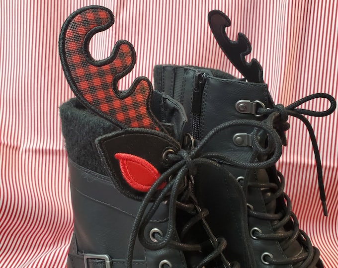 Plaid Antler Shoelace Wings 2.0 , Reindeer Shoe Accessory, Embroidered Vinyl Cute Boot Accent, Sneaker Lace Dragon Wings, Roller Skate