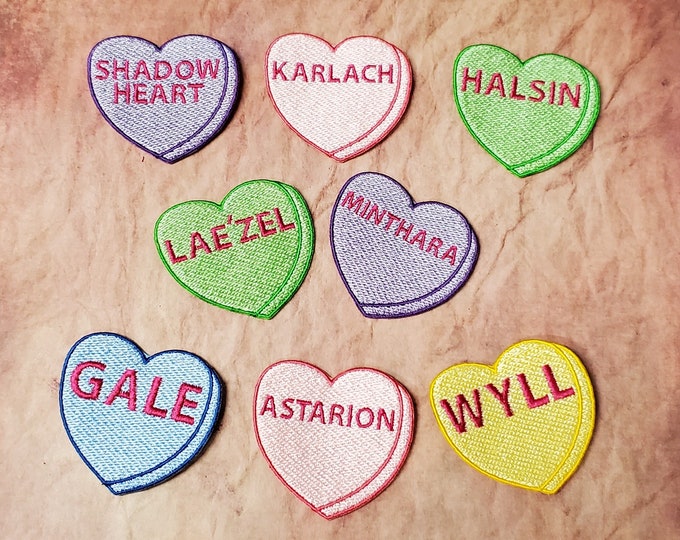 BG3 Camp Friends Candy Heart Patch, Popular RPG NPC Patches, Fully Embroidered Heart Morale Patches With Multiple Colors Available