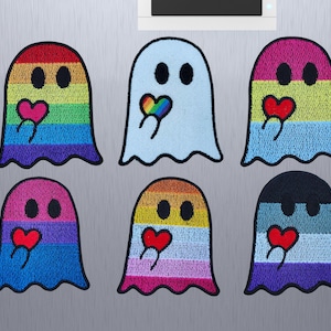 Pride Ghost with Heart,  LGBTQIA+ Embroidered Magnet