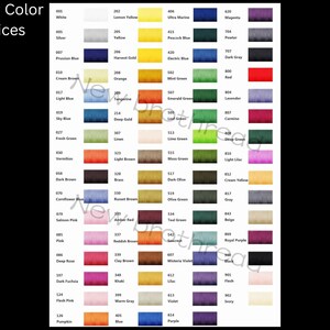 Puede incluir: Una tabla de colores de hilo con n&uacute;meros correspondientes. La tabla est&aacute; dividida en columnas con diferentes colores de carretes de hilo. Cada carrete tiene un n&uacute;mero impreso. Los colores incluyen blanco, plata, azul prusiano, marr&oacute;n crema, azul claro, azul cielo, verde fresco, bermell&oacute;n, marr&oacute;n oscuro, azul aciano, rosa salm&oacute;n, rosa, rosa oscuro, fucsia oscuro, rosa carne, calabaza, amarillo lim&oacute;n, amarillo, oro de cosecha, naranja, mandarina, oro profundo, lino, marr&oacute;n claro, lat&oacute;n, marr&oacute;n rojizo, rojo adobe, marr&oacute;n rojizo, marr&oacute;n arcilla, caqui, gris c&aacute;lido, azul, azul ultramar, azul pavo real, azul el&eacute;ctrico, verde menta, verde esmeralda, verde hoja, verde lima, verde musgo, oliva oscuro, verde oliva, verde azulado, seacroft, violeta wisteria, lila, violeta, morado, magenta, esta&ntilde;o, gris oscuro, rojo, lavanda, carm&iacute;n, verde oscuro, lila claro, amarillo crema, gris, beige, morado real, carne, marfil.