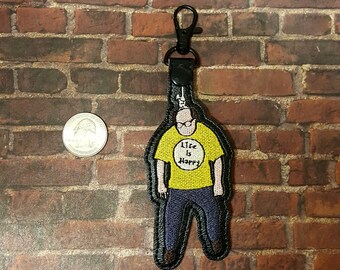 Hanging Frank Life is Happy Keychain, IASIP-Inspired Bag Tag, Dark Humor Bag Clip