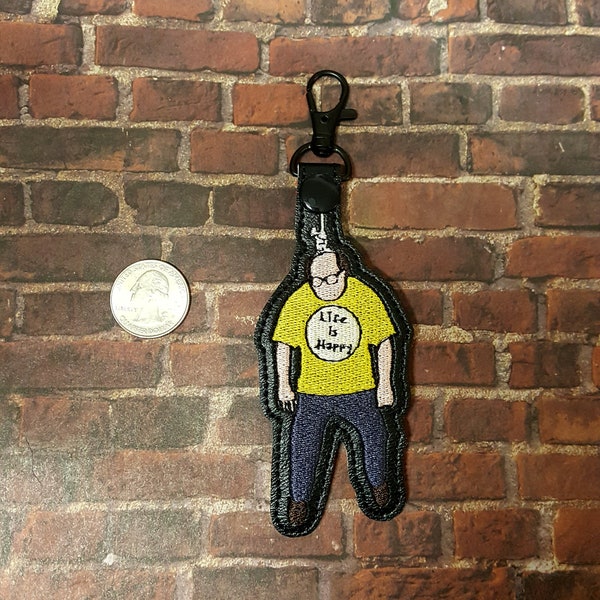 Hanging Frank Life is Happy Keychain, IASIP-Inspired Bag Tag, Dark Humor Bag Clip