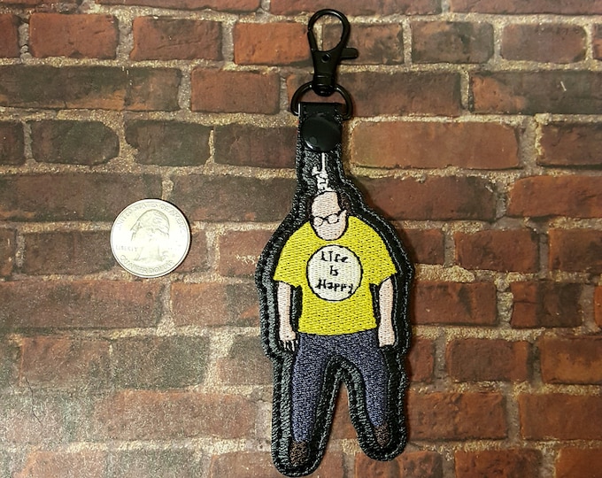 Hanging Frank Life is Happy Keychain, IASIP-Inspired Bag Tag, Dark Humor Bag Clip