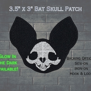 Gothic Bat Skull Fully Embroidered Patch, Creepy Witch Emblem, Skeleton Batty Badge, Undead Bat Icon, Perfect Gift for Goth Bat Lover
