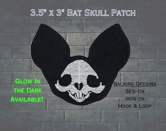 Gothic Bat Skull Fully Embroidered Patch, Creepy Witch Emblem, Skeleton Batty Badge, Undead Bat Icon, Perfect Gift for Goth Bat Lover