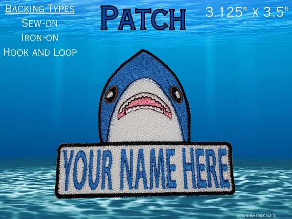 Cute Shark Custom Name Patch,  Stuffed shark themed, Customizable Morale Patch with Sew On, Iron On, and Hook and Loop Backings Available