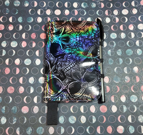 Iridescent Skull and Leaves Journal, Miniature Composition Notebook, Mini Comp Pocket Notepad