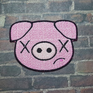 Cute Deceased Pig Embroidered Patch, Farm Animal Badge
