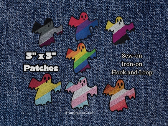 Cute Ghost Pride Flag Patches, LGBTQIA+ Halloween Emblems, Spooky Gay Patches, Custom Patches Available Upon Request