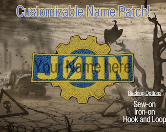 Post Apocalypse Custom Name Patch, Video Game Themed Gear Badge, Power Armor Cosplay Customizable Morale Patch, Iron on, Hook and Loop