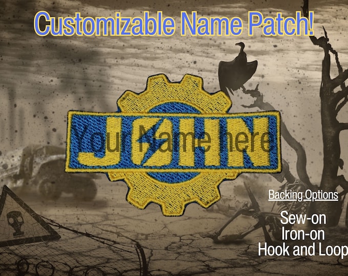 Post Apocalypse Custom Name Patch, Video Game Themed Gear Badge, Power Armor Cosplay Customizable Morale Patch, Iron on, Hook and Loop
