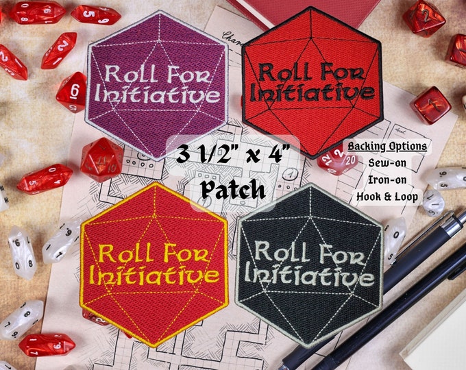 Roll for Initiative Fully Embroidered Patch, Multiple Color Options Dungeons and Dragons Badge, Customizable DnD Emblem