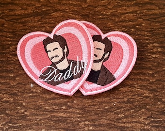 Pedro Pascal Heart Patches, Daddy Meme Love Emblem, Available with or without "Daddy" Text