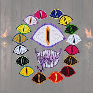 Eldritch Eye Patches, Fully Embroidered DnD Emblem, Eye Tyrant Monster Badge, Customizable Creepy Eye Patches, Perfect for Cthulhu Fans