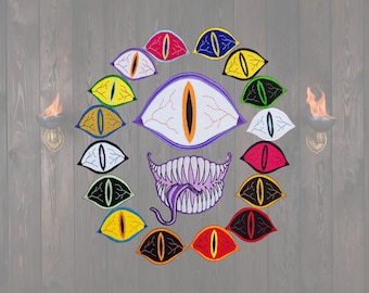 Eldritch Eye Patches, Fully Embroidered DnD Emblem, Eye Tyrant Monster Badge, Customizable Creepy Eye Patches, Perfect for Cthulhu Fans