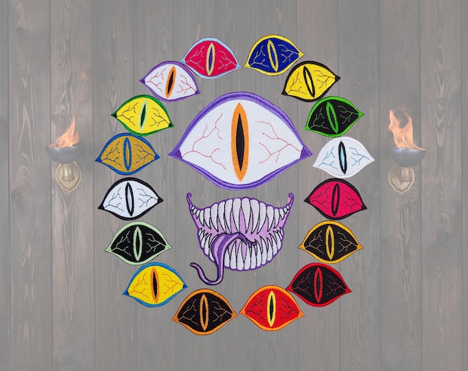 Eldritch Eye Patches, Fully Embroidered DnD Emblem, Eye Tyrant Monster Badge, Customizable Creepy Eye Patches, Perfect for Cthulhu Fans