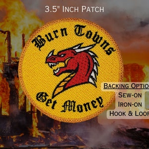 Burn Towns Get Geld Patch, voll gesticktes D20 Emblem, DnD Abzeichen, Dungeons and Dragons Aufnäher, roter Drache Patch