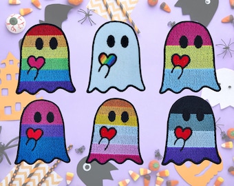 Pride Ghost with Heart,  LGBTQIA+ Embroidered Patch