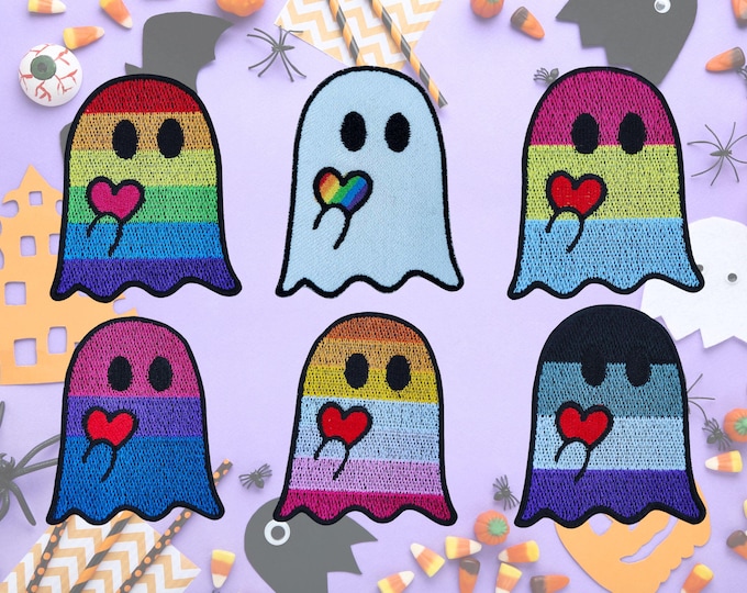 Pride Ghost with Heart,  LGBTQIA+ Embroidered Patch