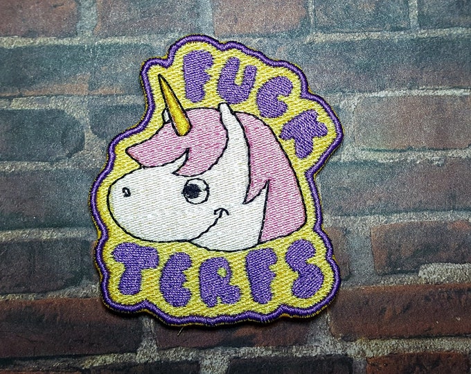 F*ck Terfs Unicorn Fully Embroidered Trans Rights Patch, Gay Pride Badge, LGBTQ+ Representation