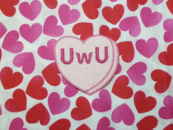 UwU Candy Heart Patch, Valentine Emblem, Crude Candy Symbol, Fully Embroidered Heart Morale Patch