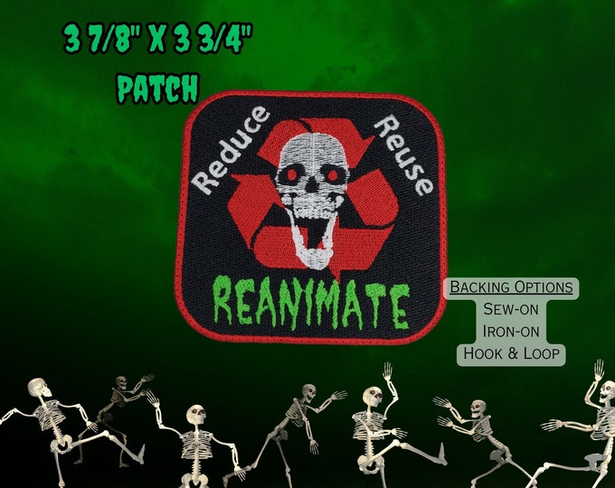 Reduce Reuse Recycle Necromancer Patch, Fully Embroidered DnD Meme Emblem, Metal-Inspired Undead Lord Morale Patch, Perfect Gift for Nerd