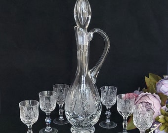Vintage Imperlux Lead Crystal Decanter Set: Barware with 6 Wine Stems
