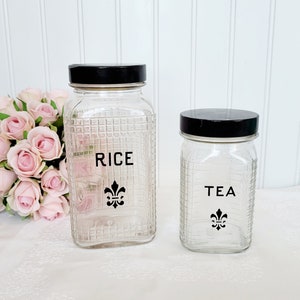 Vintage Hazel-Atlas Fleur-De-Lis Canister Storage Jars Rice and Tea