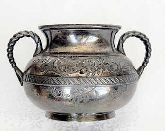 Victorian Silverplate Sugar Bowl: Etched Floral Design, Monogrammed