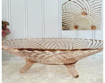 Pink Depression Glass Footed Bowl by Anchor Hocking AH60, Vintage Pink Glass Bowl, Geometric Glass Décor, Pink Glassware, Pink Glass Bowl