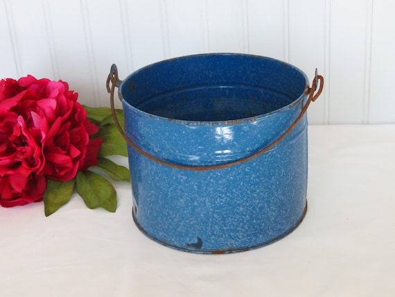 Blue Graniteware Berry Bucket Berry Pail, Blue Enamelware Bucket