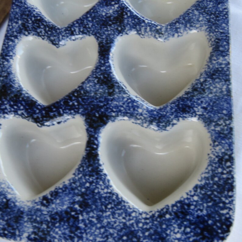 Blue Spongeware Muffin Pan/ Heart Muffin Pan/ Blue Spongeware Etsy