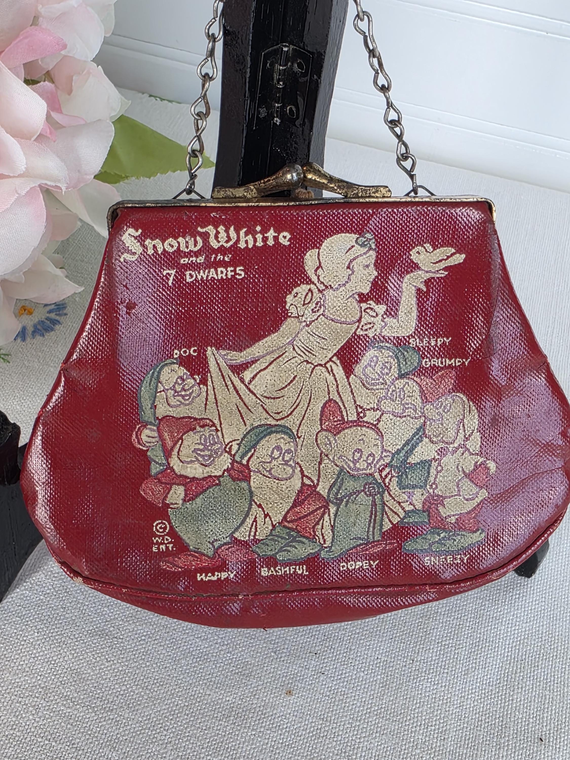 Vintage 1930s Snow White Collectibles Purse with Handle & Mirror // Vintage Disney /Promotional Piece / Vintage Children's Toys