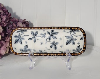 Antique Minton Black Transferware Razor Tray 1800s English Farmhouse Bath Decor