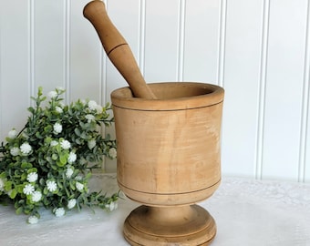 Antique Wooden Mortar and Pestle: Portugal Apothecary Decor