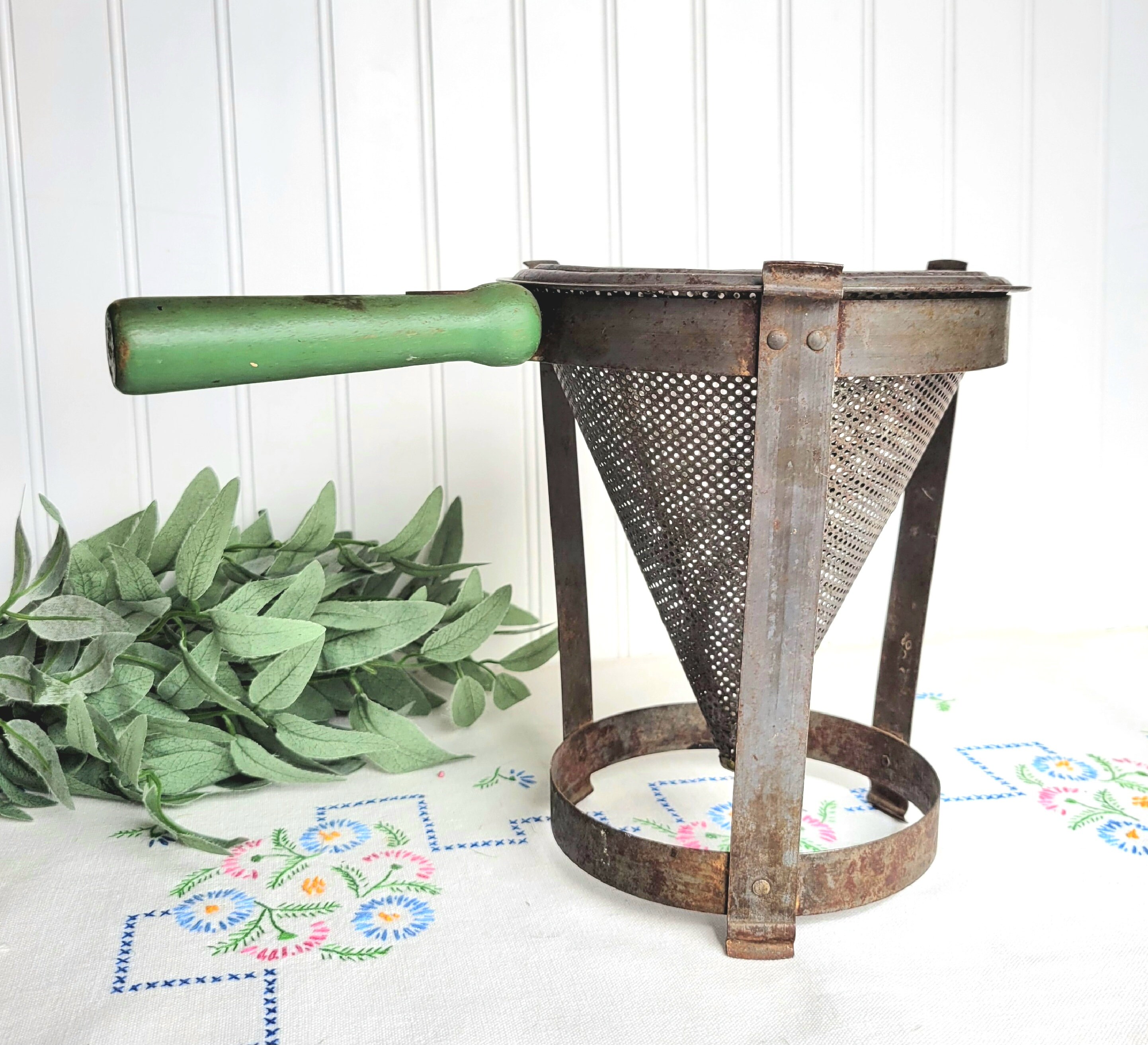 Antique Green Handled Metal Cone Food Mill Ricer Sieve With Etsy
