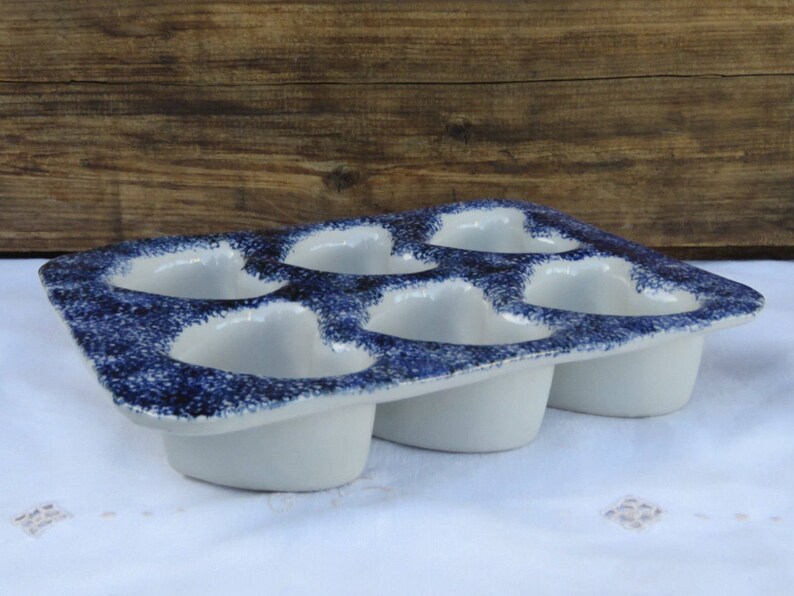 Blue Spongeware Muffin Pan/ Heart Muffin Pan/ Blue Spongeware Etsy