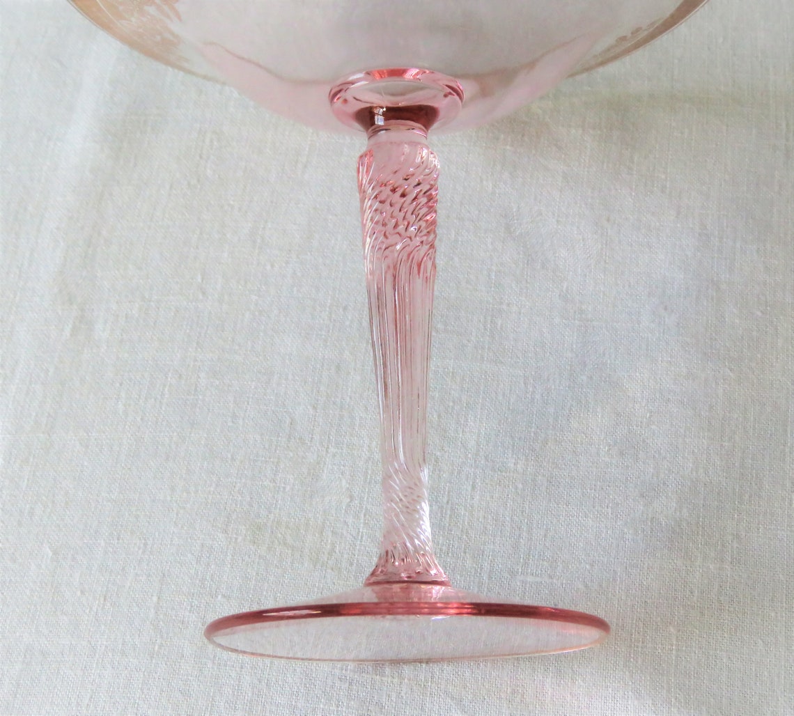 Stemmed Pink Depression Glass Compote with Gold Rim Antique Etsy
