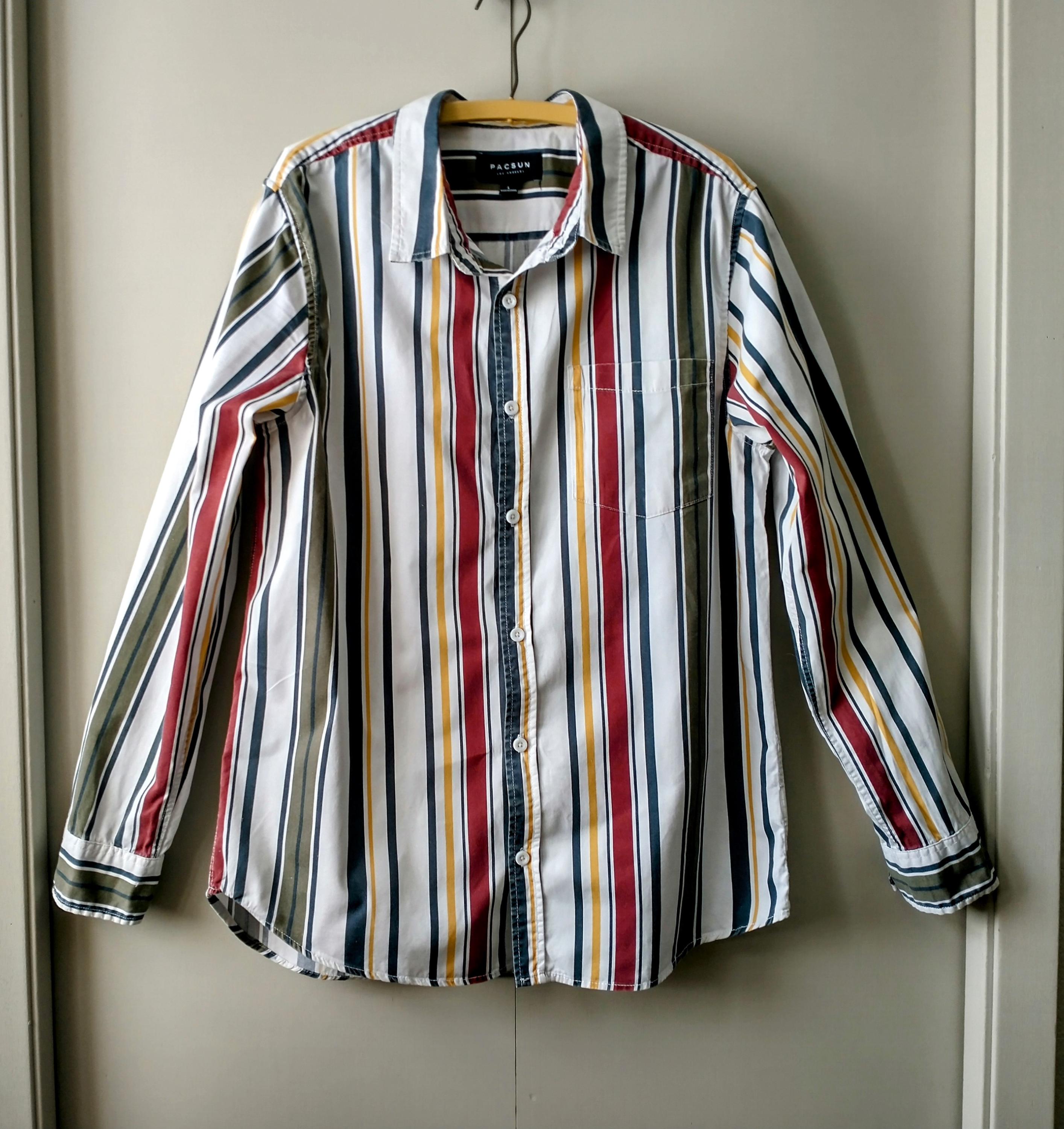 pacsun dress shirts Striped Boxy Short Sleeve Button Down Shirt down front closure Pacsun Cream Boxy Button Down